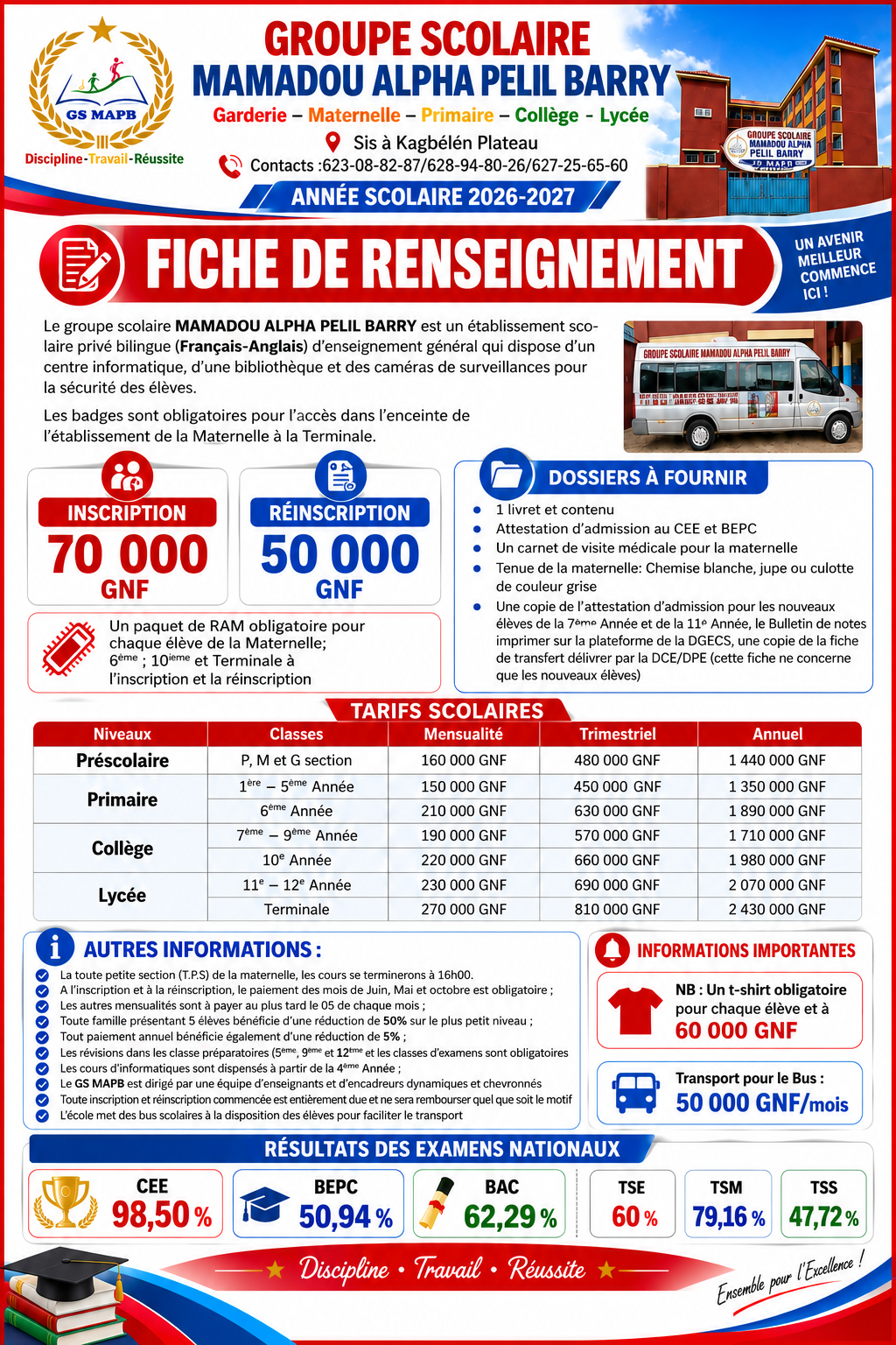 FICHE DE RENSEIGNEMENT 2026-2027
